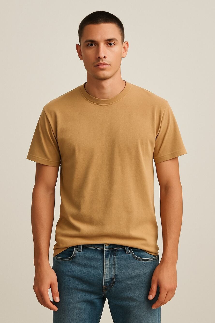 Talentless Classic Crewneck T-Shirt Mens Large Tan 100% Cotton Essential Tee